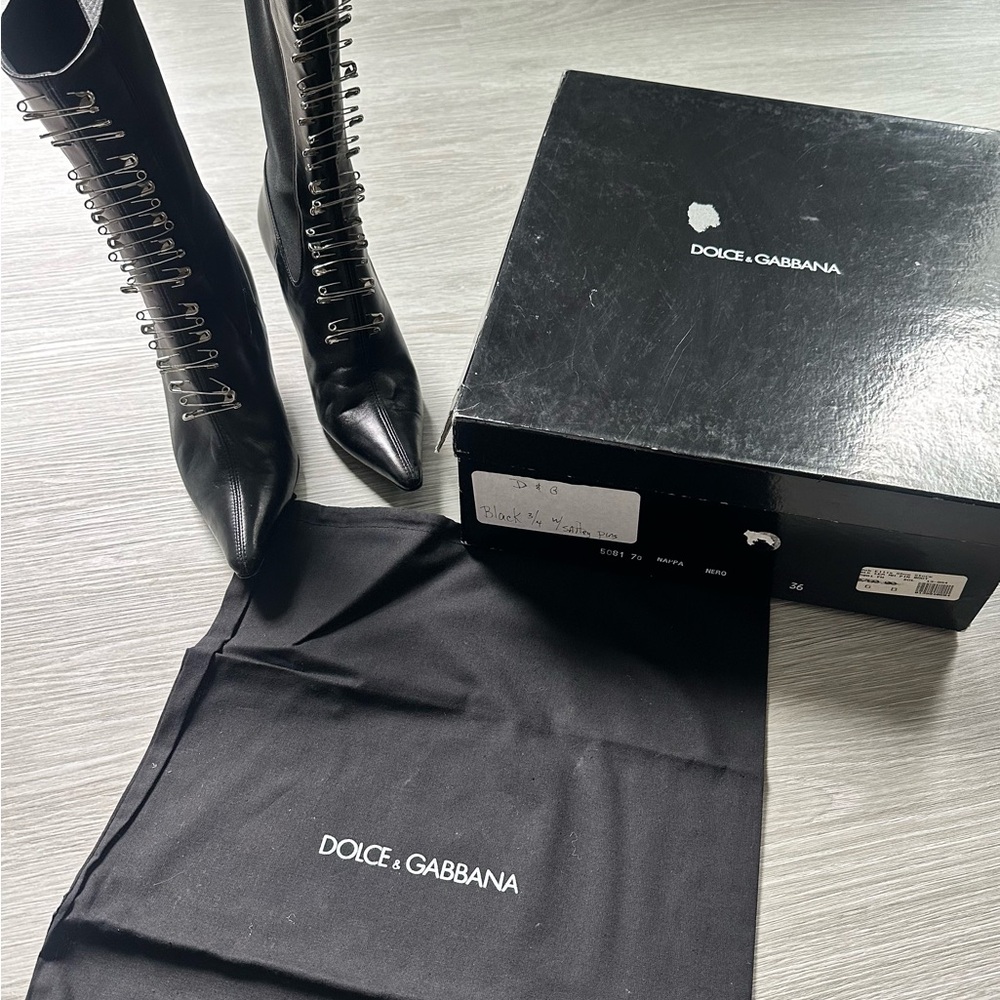 Dolce & Gabbana Black High-Heel Safety Pin Boots